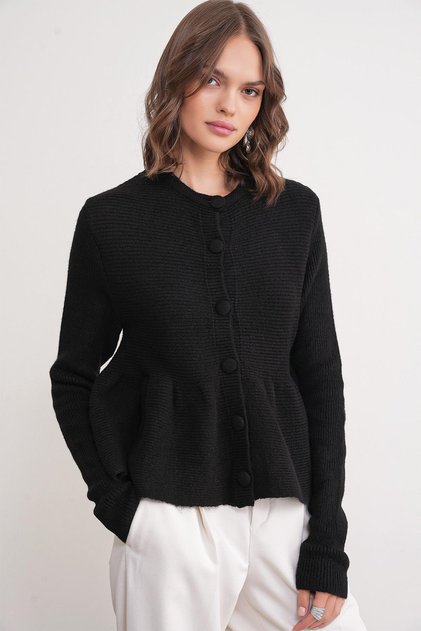 6958 women's knitwear peplum cardigan black