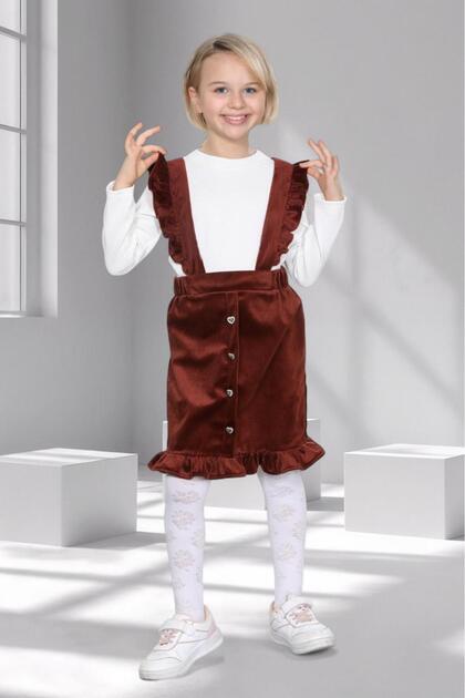 Girl's Strappy Ruffled Velvet Skirt & Bodysuit Set – Ages 3-10 – 5 Color Options - (Burgundy)