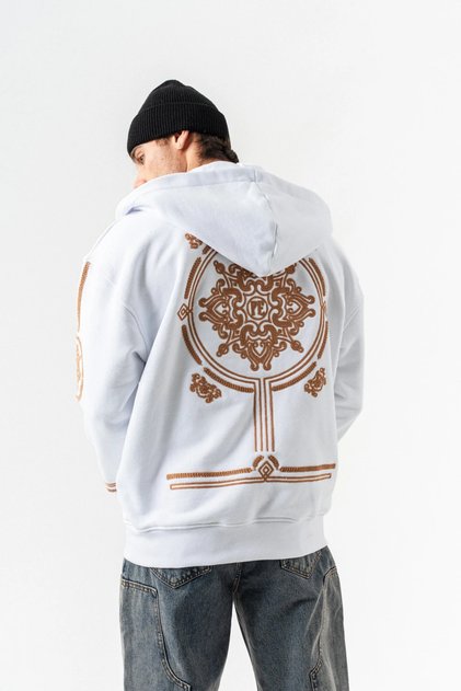 Overtone Embroidery Detail Zippered Sweatshirt Hoodie