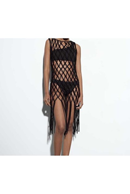 Black Makrome Beach Clothing Pareo Standard Size