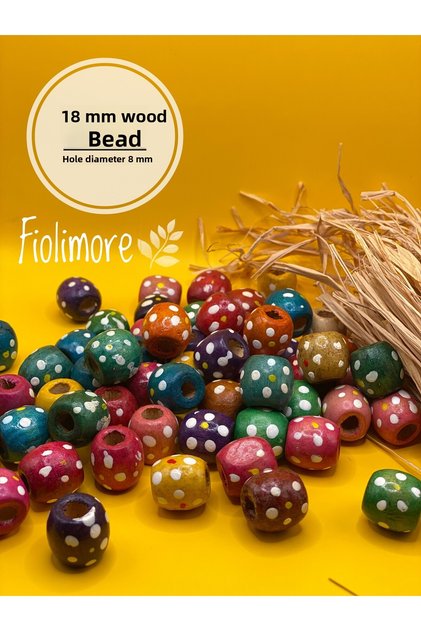 18 mm Flower Polka Dot Patterned Wooden Beads (50 Grams 30 Pieces) Hole Diameter 8 mm Mixed Color