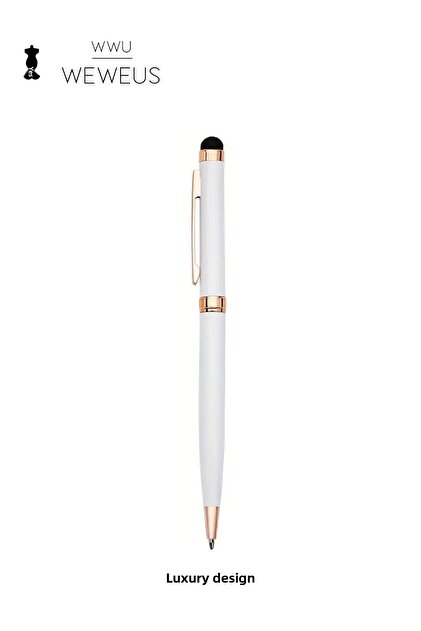 White Rose Detailed Top Black Luxury Ballpoint Pen