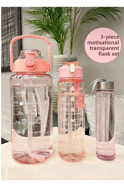 Set of 3 Transparent Motivational Water Bottle Tritan Water Bottle
