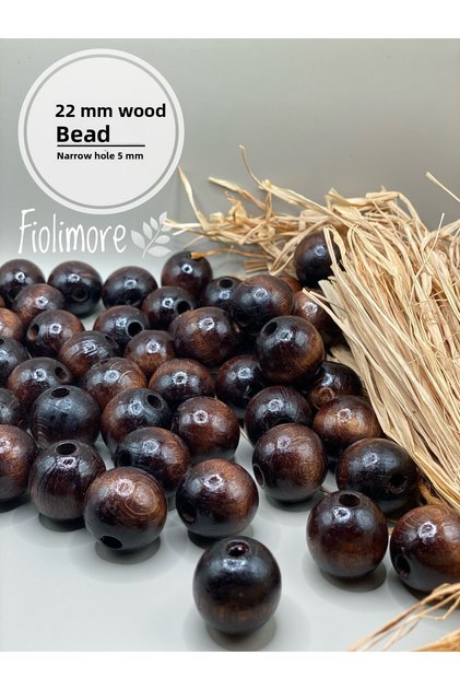 22 mm Brown Wooden Beads (50 Grams 15 Pieces) Narrow Hole Diameter 5mm Macrame Bag Bracelet Jewelry Colorful