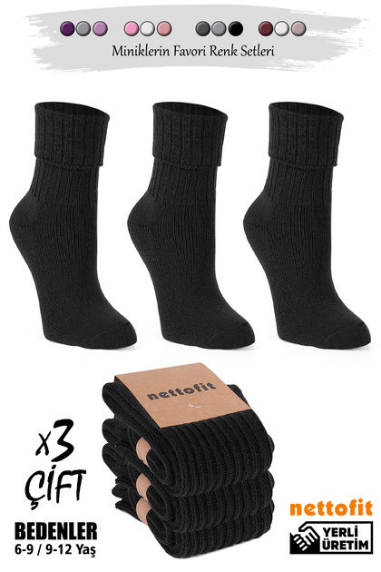 6-9 and 9-12 Years Old Thermal Wool Winter Girls' Knitted Socks (3 Pairs)