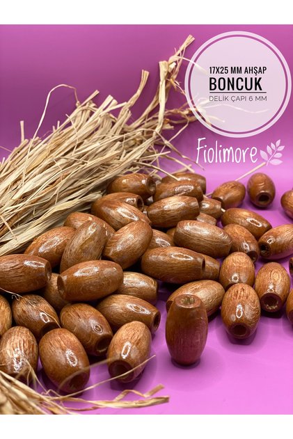17x25 mm Taba Kahve Oval Ahşap Boncuk (50 Gram 18 Adet) Makrome Çanta Tasarım Tahta Delik Çapı 6 mm