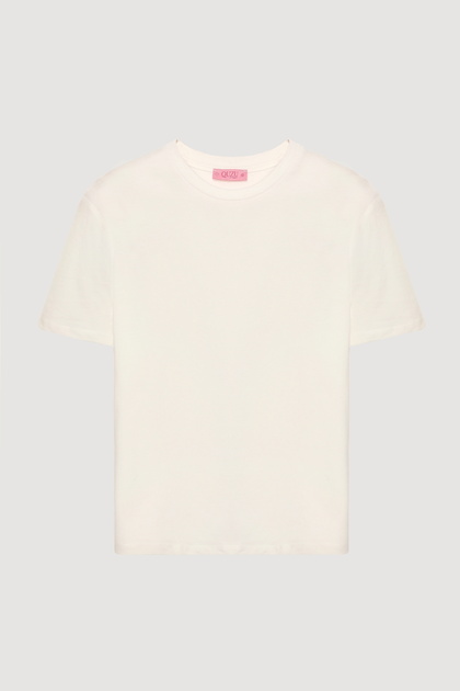 Quu　0606ー★ Quzu Bisiklet Yaka Oversize Basic Tişört Ekru - Fiyatı, Yorumları