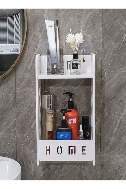2 Tiers Engraved Design Bathroom Storage Shelf Cabinet Storage Rack White Bath Organizer 25x14x35 cm