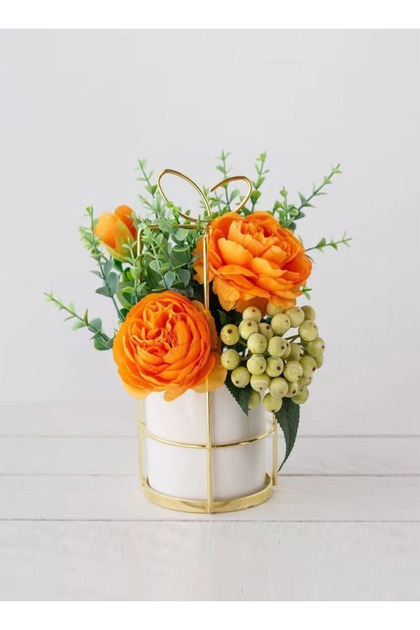 Home Décor Nordic Simulation Flower Set Ceramic Golden Vase