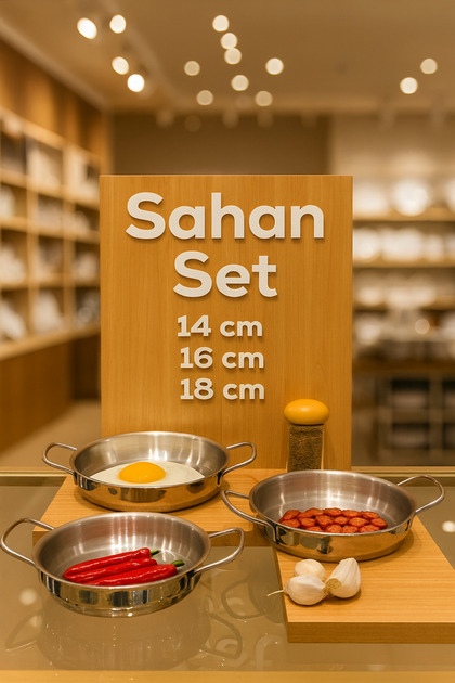 3 lü Paslanmaz Çelik Sahan Takımı - Omlet Yumurta Sahan Seti 14-16-18 cm