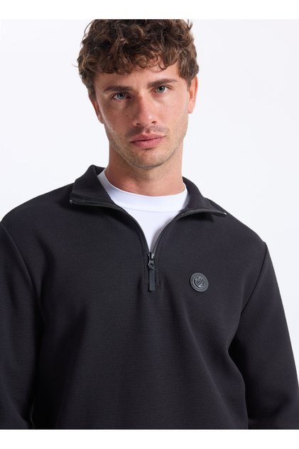 D5WM-SWT3986 Siyah Dik Yaka Relaxed Düz Erkek Sweatshırt