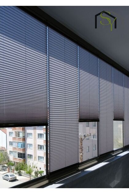 Katlanabilir Cam Balkon Plise Perde Antrasit Renk (Kancalı veya Vidalı Montaj)