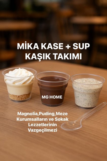 10 Takım KASE + KAŞIK 180 Cc Kalın Plastik Mika Tatlı Sunum Meze Puding Magnolia Cup Kase Dondurma