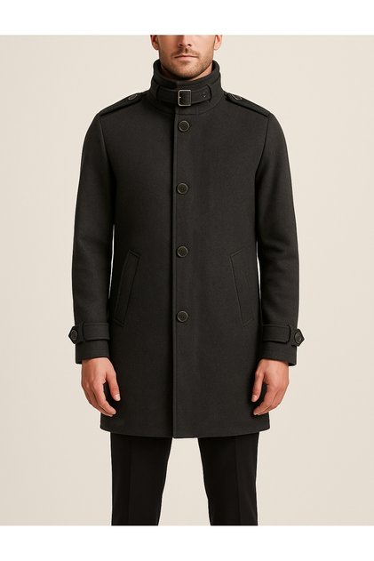 Lined Stand Collar Cashmere Coat--1106--