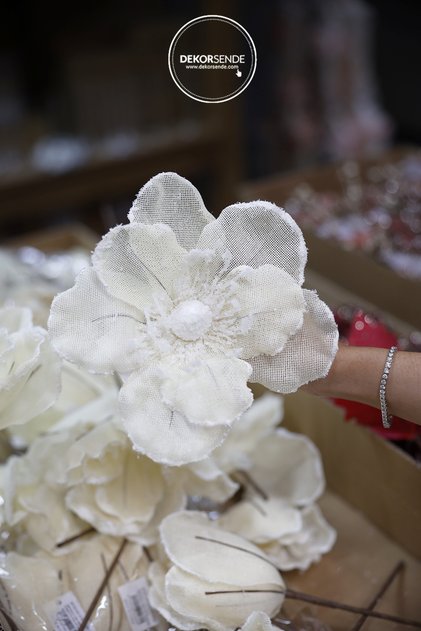 Artificial Linen Flower Poinsettia Cream 30 cm