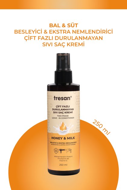 Bal & Süt Besleyici Çift Fazlı Durulanmayan Sıvı Saç Kremi – Isı Korumalı (Fön Suyu) (250 ml)