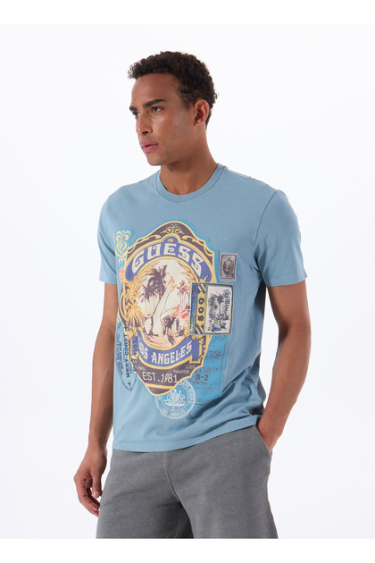 Bisiklet Yaka Desenli Çok Renkli Erkek T-Shirt M5GI38KBW41F7IK SS BSC WORLD
