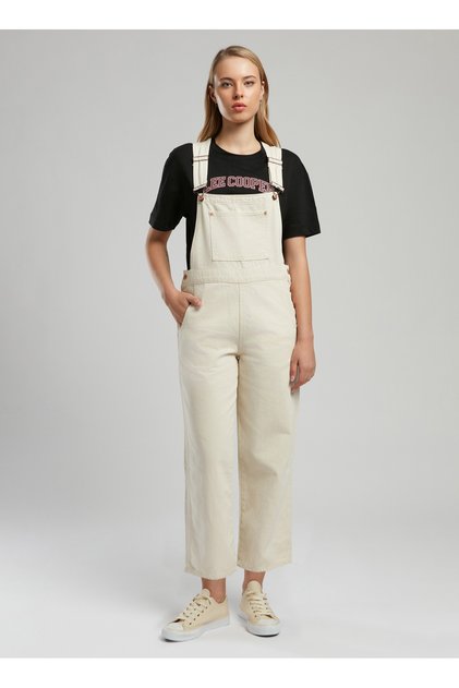Ekru Mom Fit Kadın Salopet 252 LCF 225001 FLOWERS EKRU
