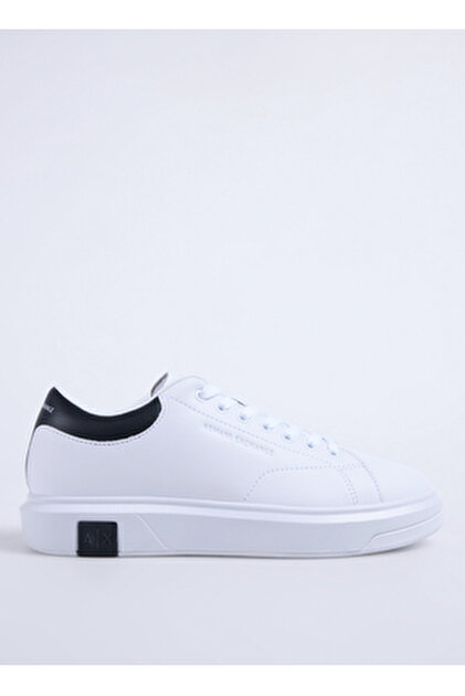 Emporio Armani Erkek %100 Deri Marka Logolu Beyaz-Lacivert Sneaker