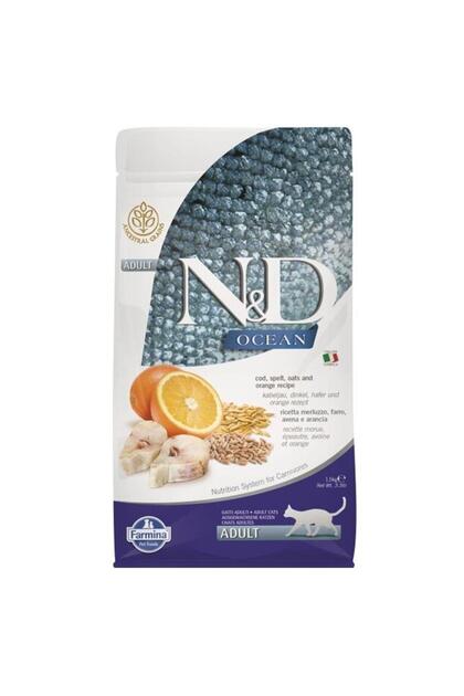 N & D Ocean Ata Tahıllı Morina Balıklı ve Portakallı Yetişkin Kedi