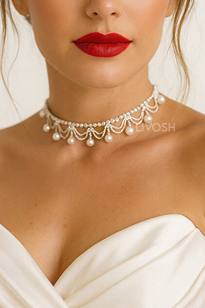 CHOKER İNCİLİ SALLANTILI TAŞLI TASMA KOLYE