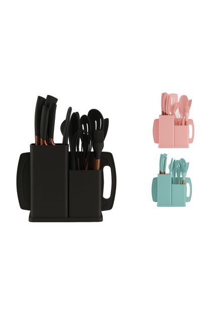 Set Ustensile de Bucatarie 30cm din Silicon 18 Piese, Antiaderente cu Suport