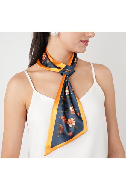 Swallow & Flower Patterned Tie Scarf