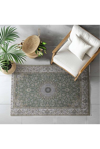 Bashayer Rug with a traditional Arabic design, ideal for majlis, halls and living rooms in green