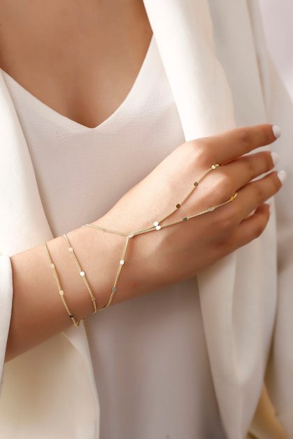 Kadın Pul Gurmet Sade Zincir Gümüş Şahmeran 14 Ayar Gold Renk