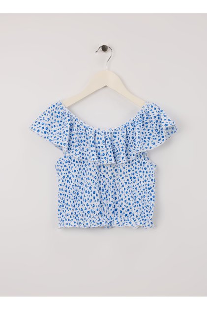 Patterned Blue - White Girl's Blouse 5Skg60020Ak