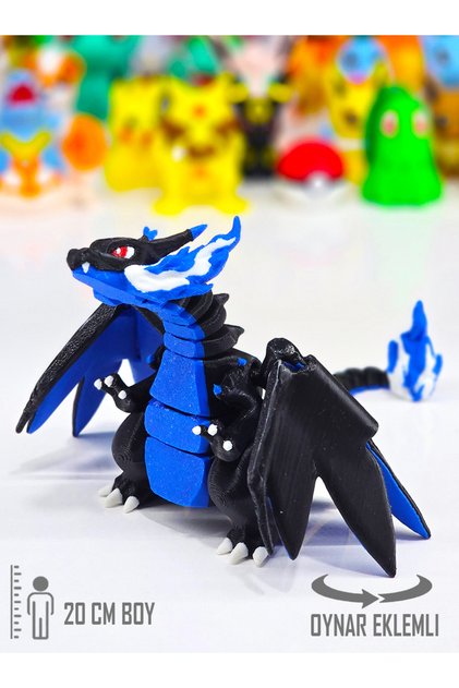 Pokemon Mega Charizard X Eklemleri ve Kanatları Hareketli Pokemon Figür Oyuncakları 20 Cm