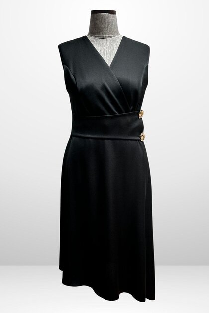 Women's Double Breasted Collar Button Detailed Asymmetrical Plus Size Crepe Satin Dress