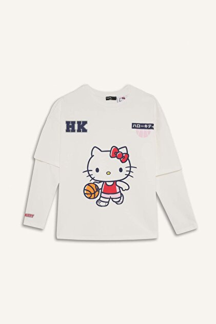 kitty Defacto Coool Hello Kitty Oversize Geniş Kalıp Bisiklet Yaka Uzun