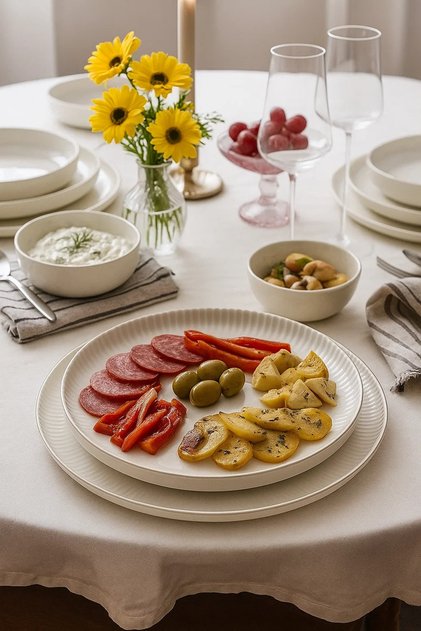 KÜTAHYA PORSELEN BONE CREST 24 PARÇA PLATİN FİLELİ YEMEK TAKIMI