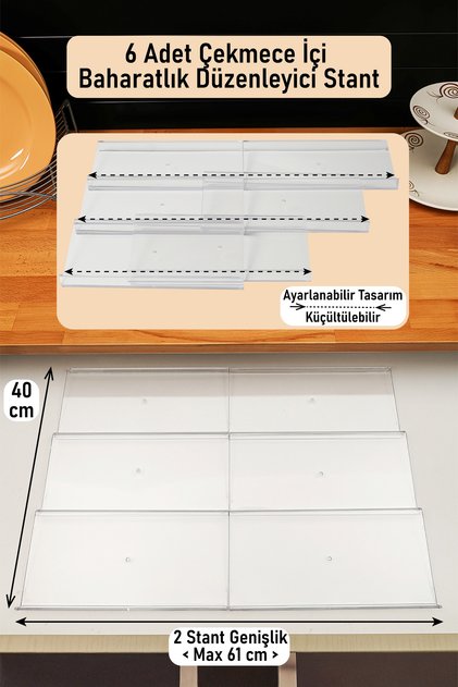 6 Adet Çekmece Içi Baharatlık Düzenleyici Organizer Stant 30,5*13cm (KAVANOZLAR HARİÇTİR) Z305