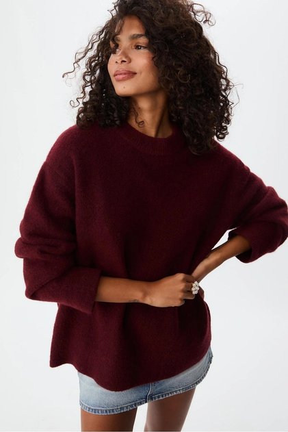 Women's Soft Textured Crew Neck Oversized Knit Sweater – Long Sleeve, Loose Fit