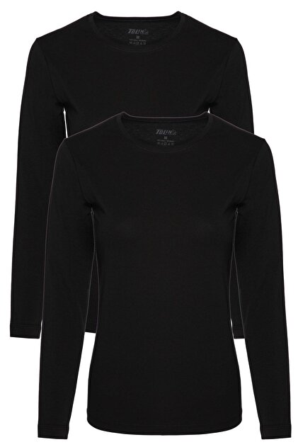 Women's Black 2-Piece Long Sleeve Cotton Lycra Undershirt 6217