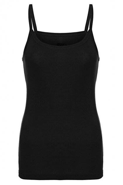 1224 100% Cotton Black Women's Thin Strap Tank Top