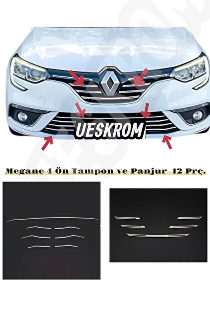 Renault Megane 4 Uyumlu 2016-2020 Krom Ön Panjur Ve Ön Tampon Çıtası Set