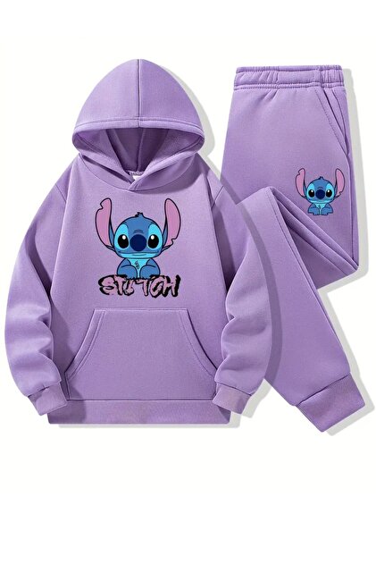 Children's Stitch Printed Oversize Hooded Sweatshirt - Tracksuit Set