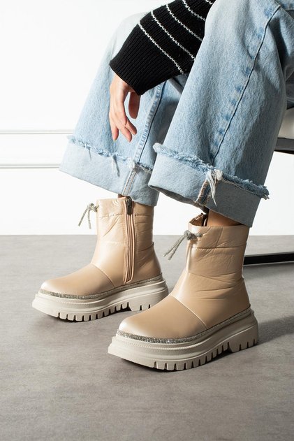 Gavia Women's Snow Boots Zippered Stone Parachute Fabric Beige
