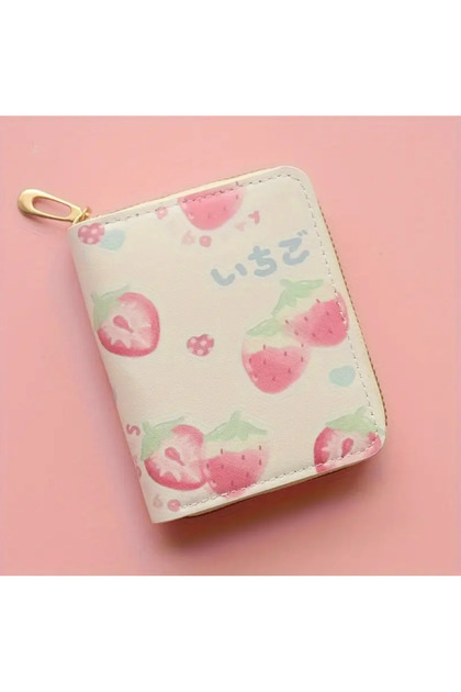 Useful Leather Zippered Fruity Strawberry Cherry Cream Girl's Teenager Coin Wallet Children's Wallet
