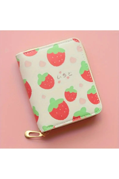 Useful Leather Zippered Fruity Strawberry Cherry Cream Girl's Teenager Coin Wallet Children's Wallet