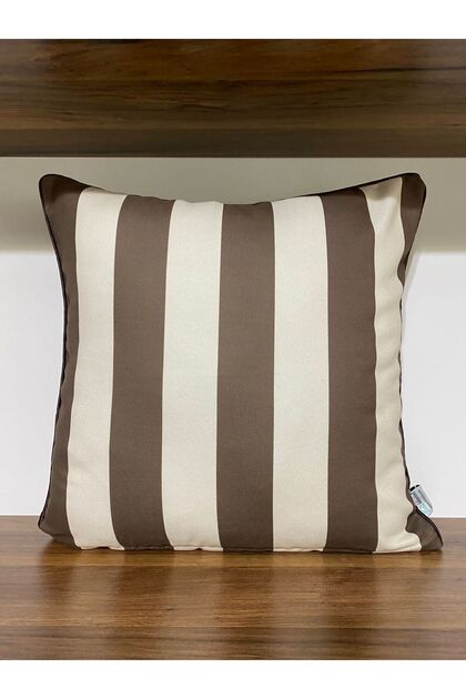 E41F Coffee Cream Striped Double-Sided Patterned Solid Color Throw Pillow