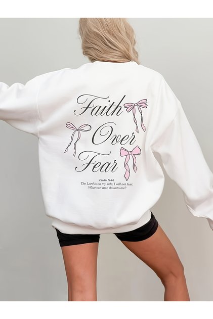 Hanorac oversize unisex cu imprimeu Fear Over Faith