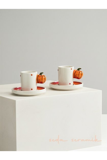 Handmade Pumpkin Design 4-Piece Coffee Cup Set for 2 People 100ml