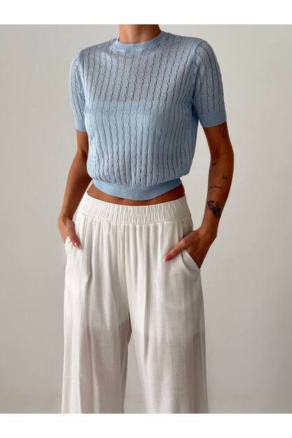 Baby Blue Stella Short Sleeve Knit Blouse - 4334