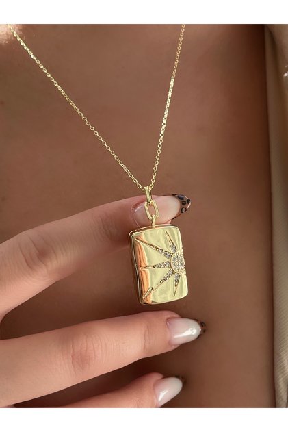 Sun Rectangle Pendant with Zircon Stone That Can Be Opened and Closed