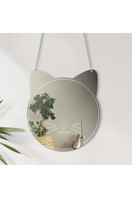 Acrylic Wall Sticker Cat Design Mirror by - 9.8 Inch Length × 9.8 Inch Width