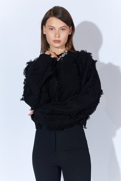 Black Tassel Detailed Women's Sweater Ek100535255